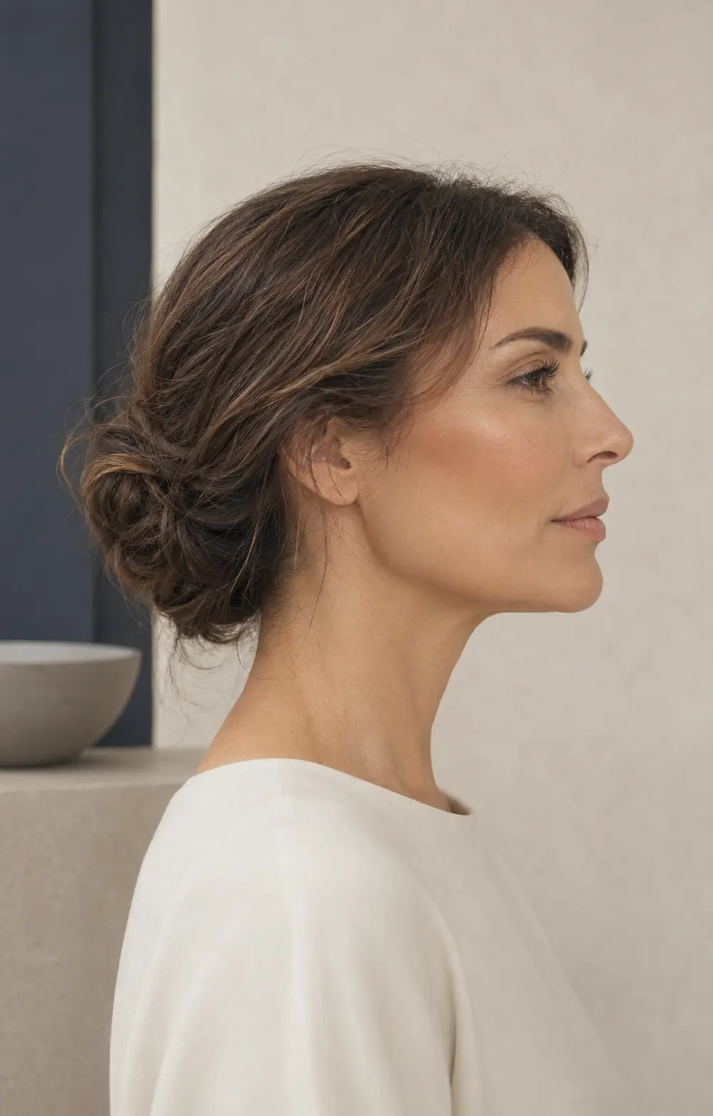 Perfil de mulher madura em retrato minimalista