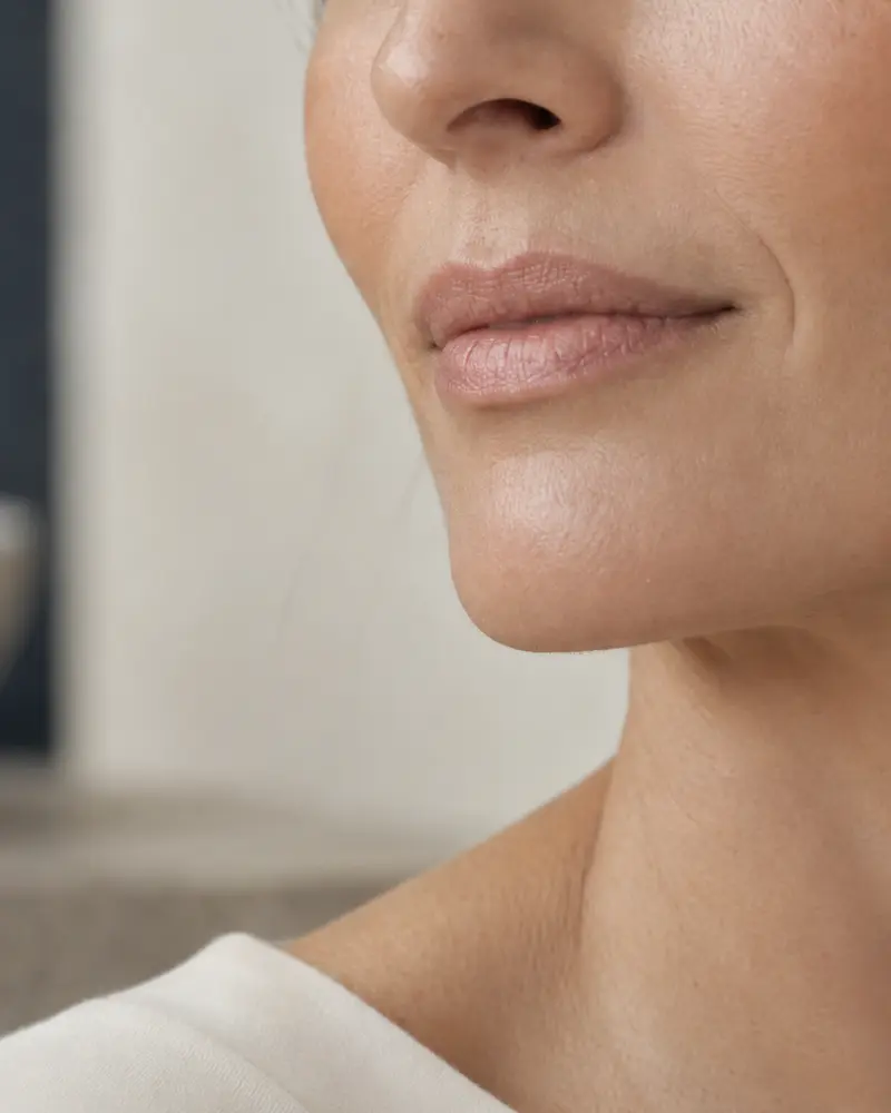 Sorriso discreto de mulher madura com expressão natural